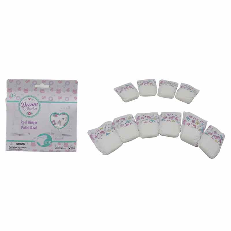 Pack de 10 pañales para muñeca bebé