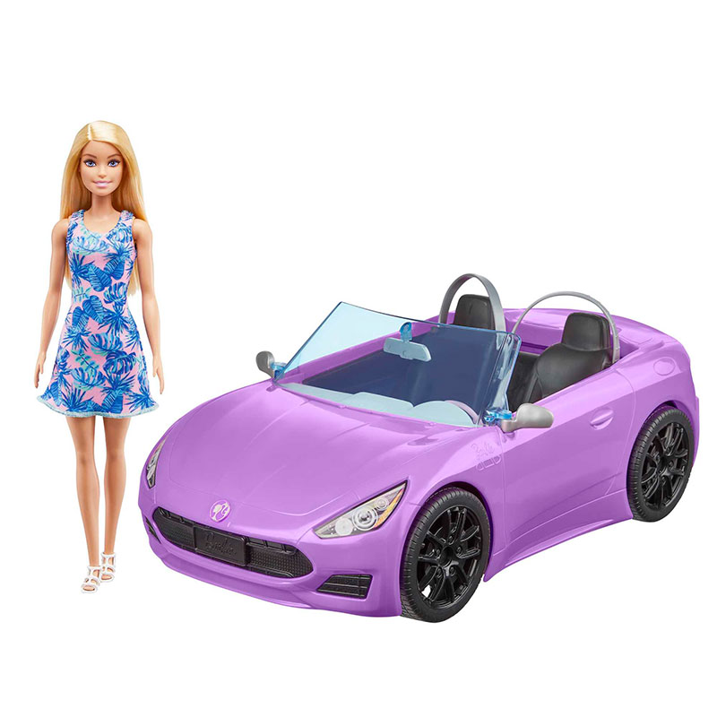 Muñeca Barbie Barbie Con Descapotable Morado Muñeca Y Coche De