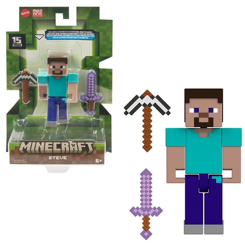 Minecraft figura de acción Steve con espada y pico