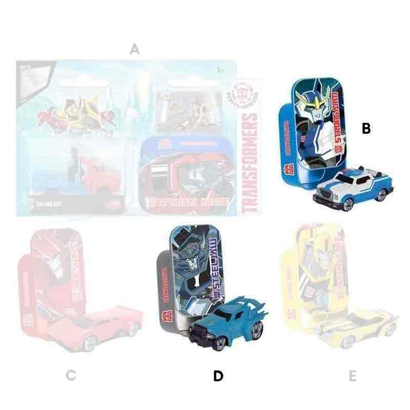 Transformers vehículos 7 cm en caja metálica