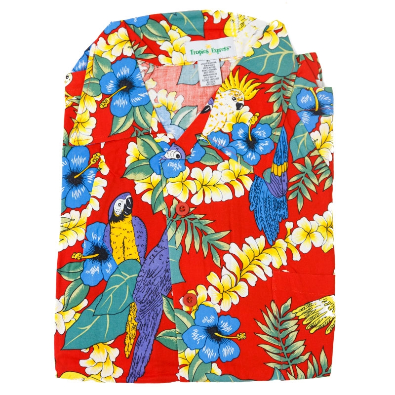 Camisa Hawaiana roja seda artificial talla L