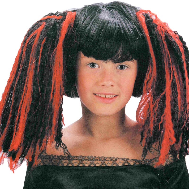 Peluca Vampiresa Negra y Roja infantil