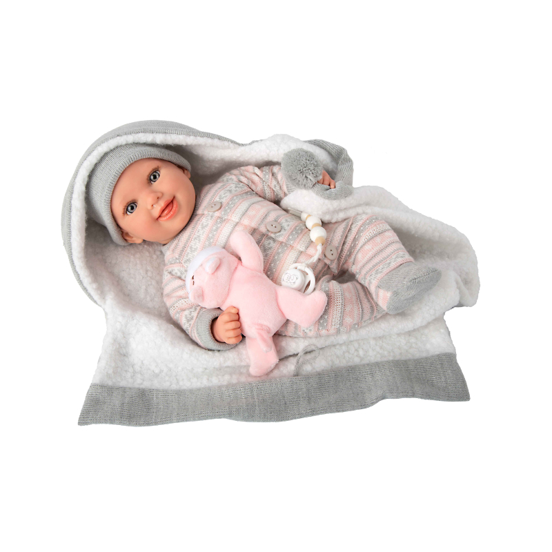 Bebé reborn 40 cm Nadia rosa con manta