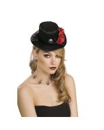 Mini sombrero gótico negro con rosas rojas