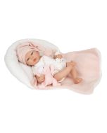 Bebé reborn 40 cm Ariel rosa cojín y peluche