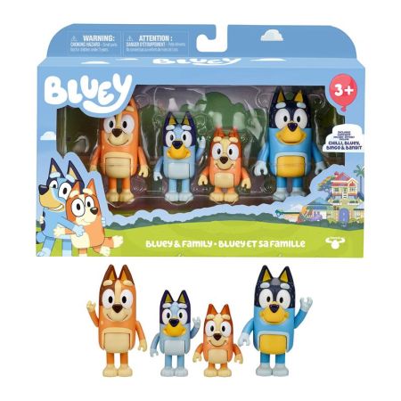 Bluey pack 4 figuras Bluey y Familia