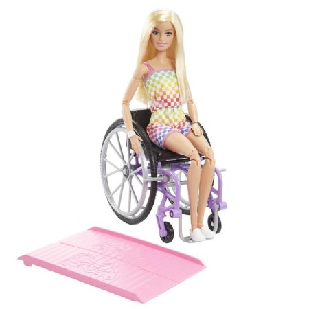 Muñeca Barbie fashionista rubia en silla de ruedas