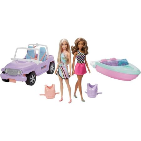 Barbie pack dos muñecas con yate y coche
