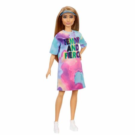 Muñeca Barbie Fashionista morena vestido teñido ti