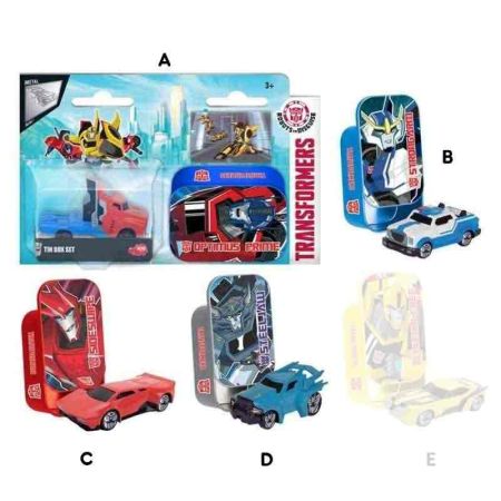 Transformers vehículos 7 cm en caja metálica