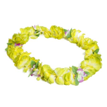 Collar Hawaiano Orquideas Verde-Amarillo