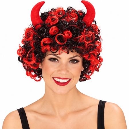 Peluca Diablo con rizos y cuernos