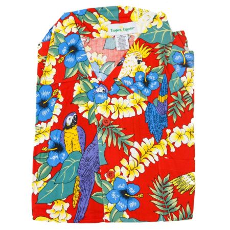 Camisa Hawaiana roja seda artificial talla L