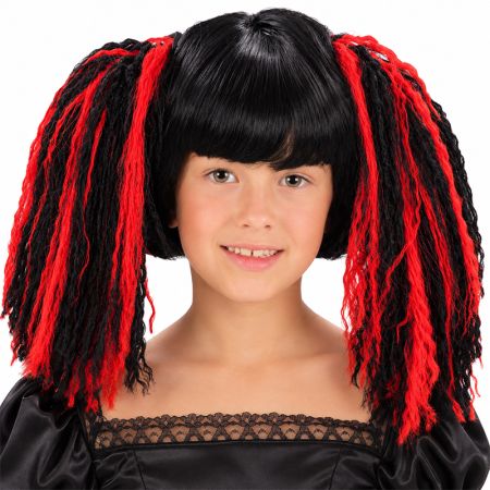 Peluca Vampiresa Negra y Roja infantil