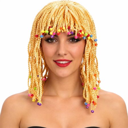 Peluca trenzas rubia mujer adulto