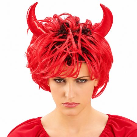 Peluca de demonio con cuernos para adulto
