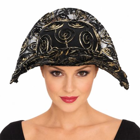 Sombrero Dama negro y dorado