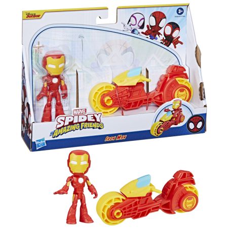 Spidey motocicleta y Iron Man