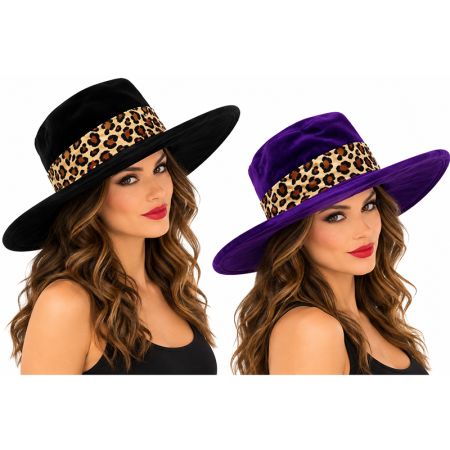 Sombrero Pimp Leopardo Negro y Lila