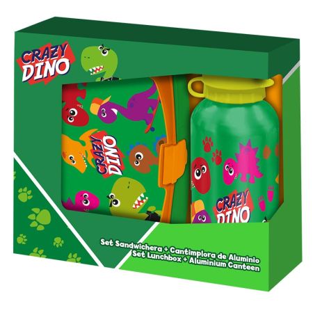 Set cantimplora aluminio y sandwichera Dino crazy