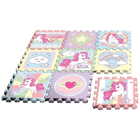 Alfombra puzzle eva 9 piezas con bolsa unicornio