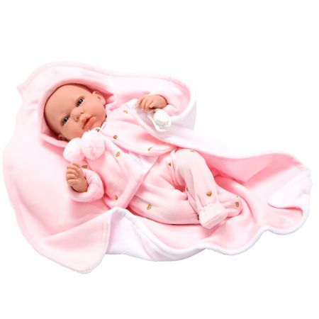 Muñeca 40 cm Andie rosa con manta