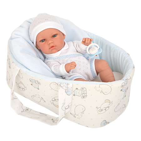 Muñeca bebé Elegance 30 cm zul con capazo