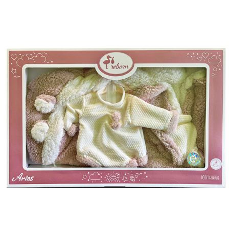 Ropa bebé reborn 40 cm babygrow bege y manta