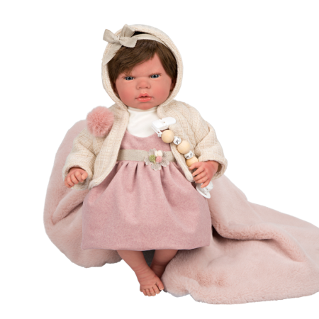 Bebé Reborn Chloe 40 cm rosa con manta y pelo