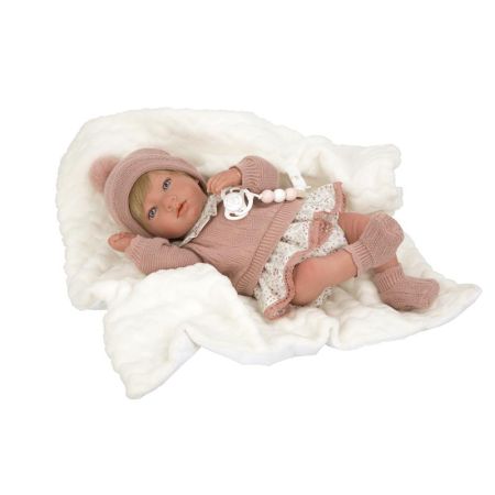 Muñeca reborn 40 cm Abril rosa con manta 