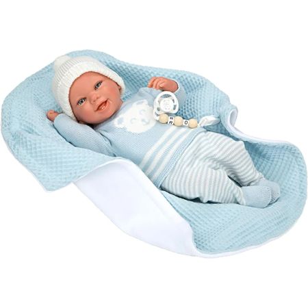 Bebé reborn 40 cm Paulo azul con manta