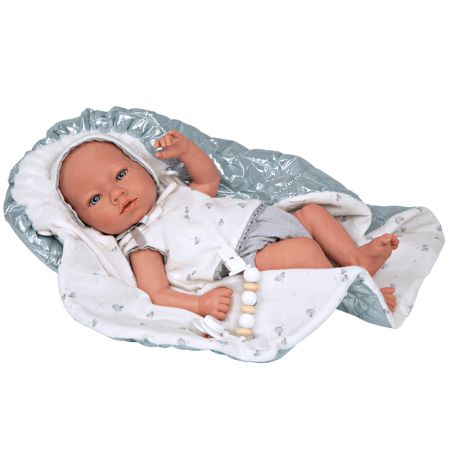 Bebé Reborn 38 cm Borja gris vinyl con manta