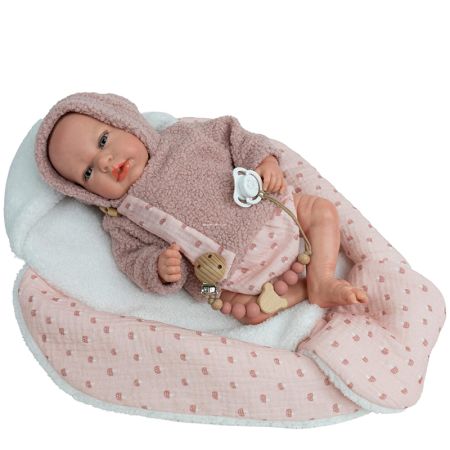 Bebé reborn 40 cm Ariel rosa con manta nido
