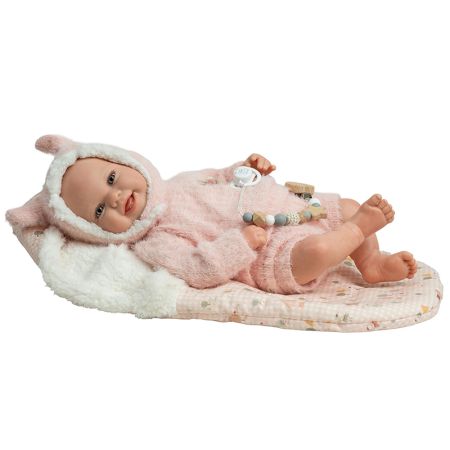 Bebé reborn 45 cm Kira rosa con saco de dormir