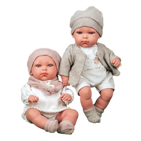 Muñecos bebé gemelos Elegance 33 cm gris y rosa