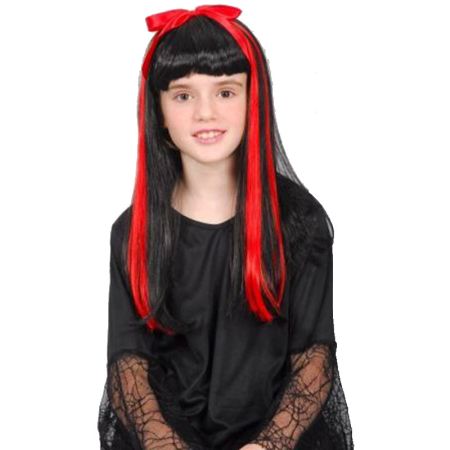 Peluca Negra Con Mechones Rojos Infantil