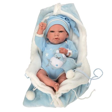 Muñeca Reborn Tiago 40cm c/ manta y peluche