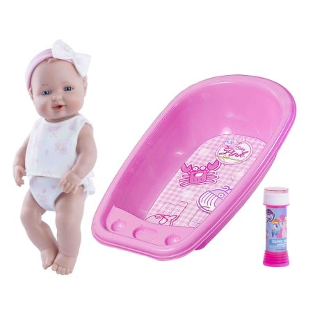 Bebé pompitas con bañera