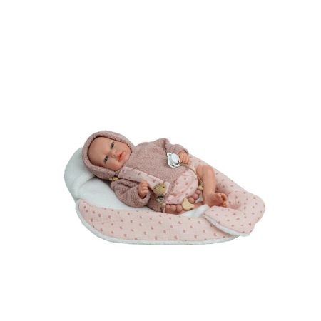 Bebé reborn 40 cm Ariel rosa con manta nido