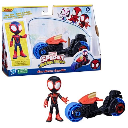 Spidey motocicleta y figura Miles Morales