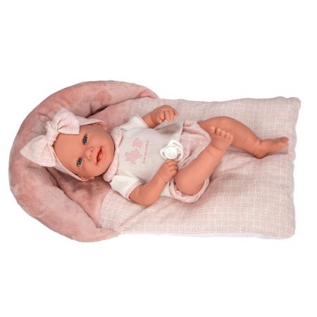 Muñeca bebé Eleganc 42 cm Zoe rosa con cojín