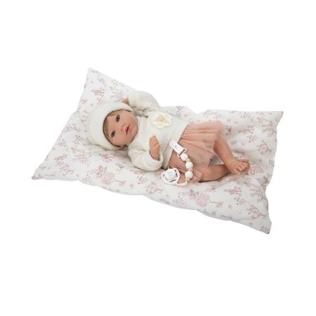 Bebé reborn 40 cm Julia rosa con cojín