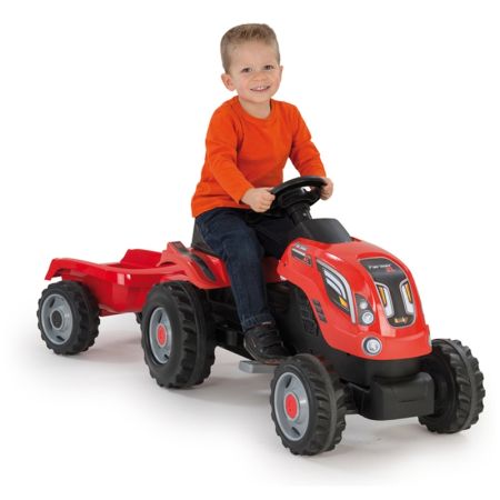 Tractor Farmer XL rojo a pedales con remolque