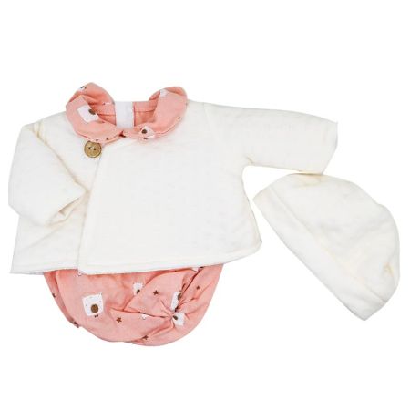Ropa bebé Elegance conjunto bolitas rosa 40 cm