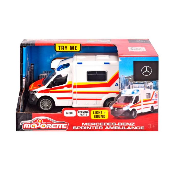 Majorette Grand Series Ambulanz-Spielzeugauto – 1:43, Mit Licht & Sound, Klappbare Tür & Gummireifen (12,5 Cm)